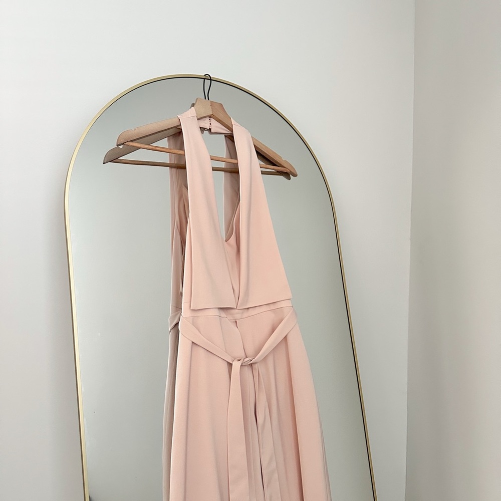 C/MEO COLLECTIVE REDEFINE DRESS Sleeveless Deep V Halter Maxi Dress in Blush
